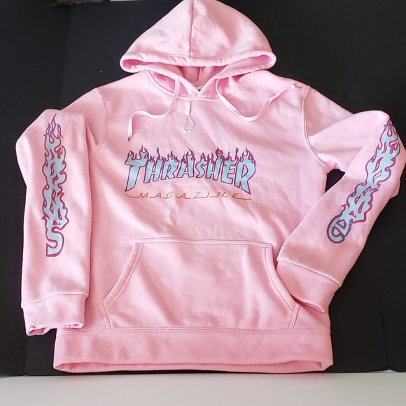 Vintage Supreme Thrasher Flame Hoodie Pink Size Large - Picture 1 of 4